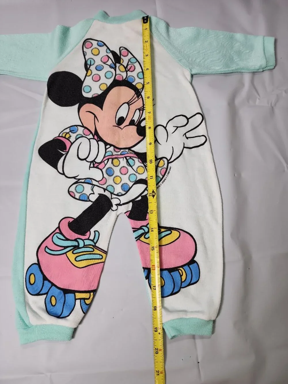 Disney Jog Togs Minnie Mouse Roller Skating Romper Mint Green Medium USA VTG